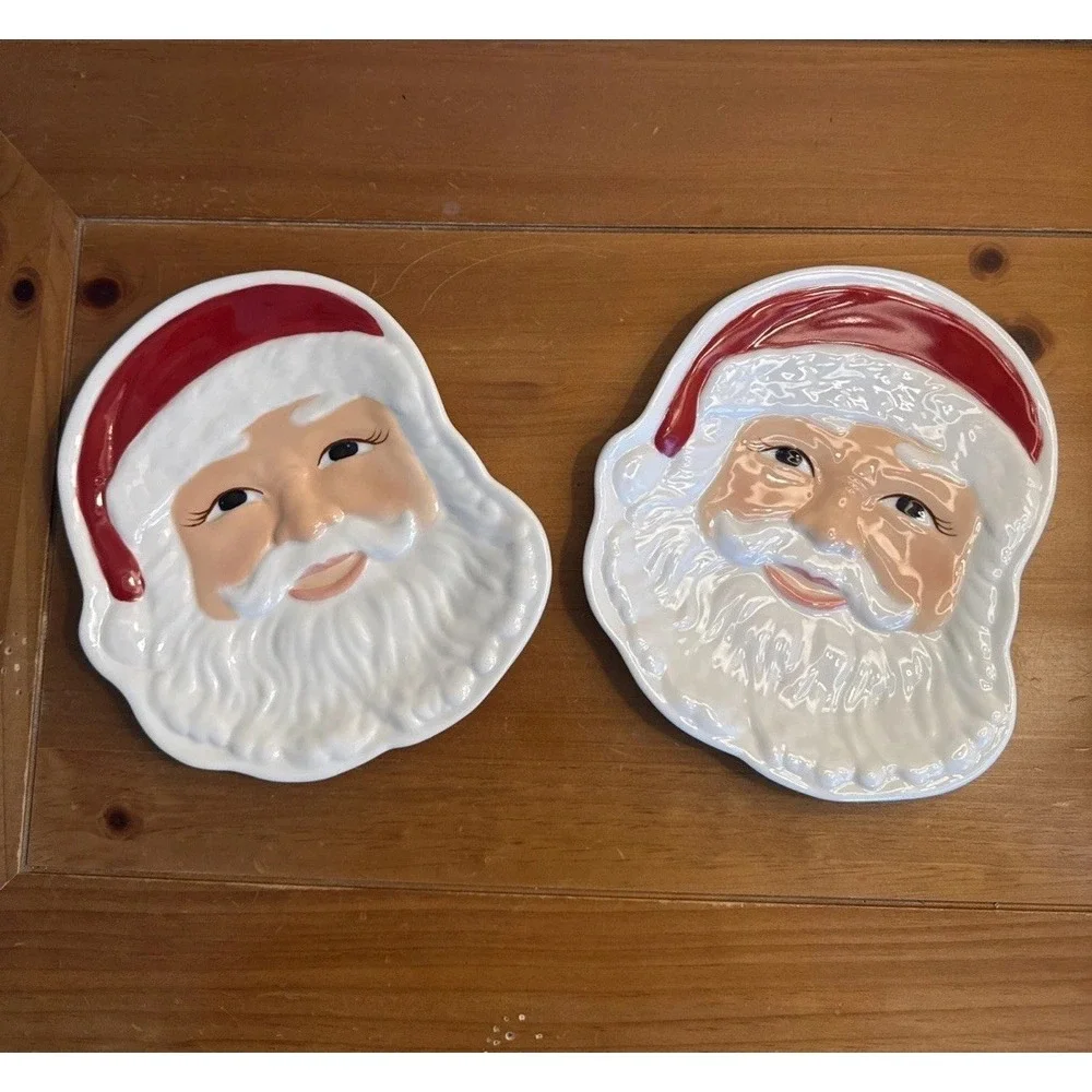 Set Of -2 Longaberger Ceramic Porcelain Santa Christmas Plates Snack Candy Dish